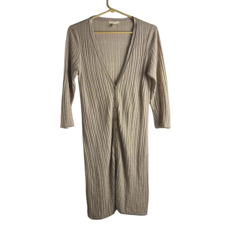 Eileen Fisher PS 100% Organic Linen‎ Beige Ivory Duster Button Front Cardigan